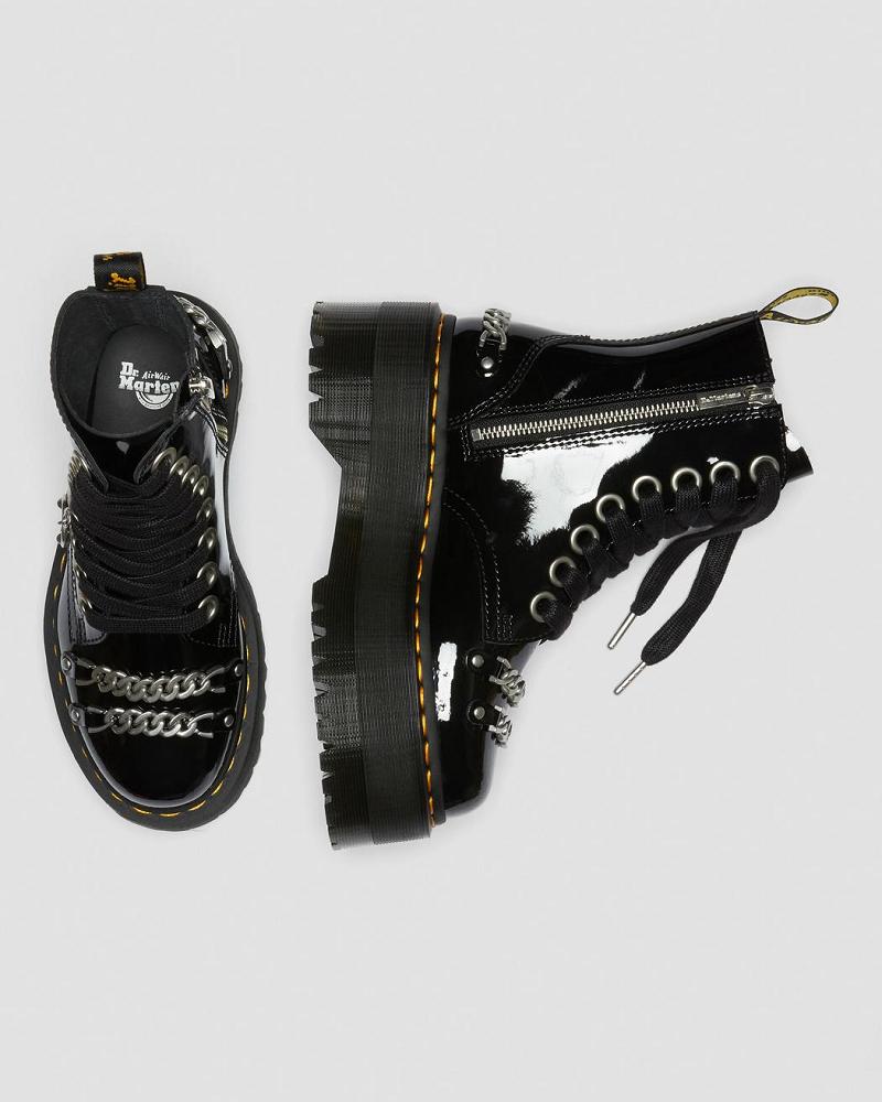 Black Women's Dr Martens Jadon Max Chain Patent Leather Platform Boots | CA 240UZG